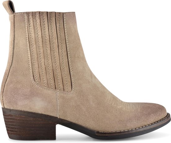 PS Poelman Michi Ladies Leather Suede Chelsea Cowboy Western Bottines - Grijs Beige Taupe - Taille 38