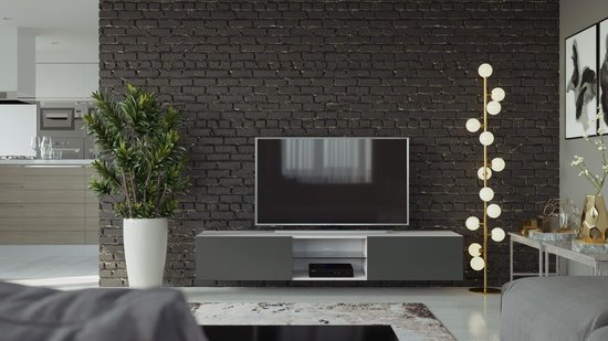 VIGO II Zwevend TV Meubel inclusief LED – TV Meubel Wit / Grafiet – TV Kast Meubel – Modern Design – 30x180x40 cm