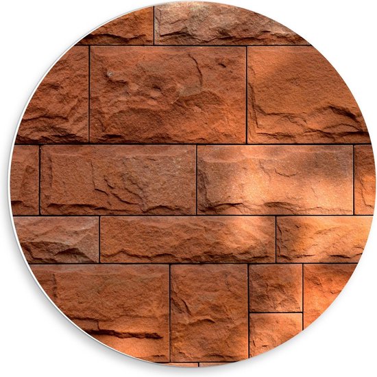 Forex Wandcirkel - Oranje Stenen Muur - 50x50cm Foto op Wandcirkel (met ophangsysteem)