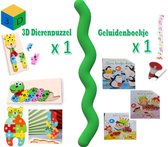 3D Houten Puzzel Dieren – 1 x 3D Puzzel met nummers - (Ontwerpen Beer/ Slang/Konijn/Giraffe) – Educatief Montessori Speelgoed – Voorschoolse Speelgoed – Peuter Geluidenboekje x 1 - met 5 x de