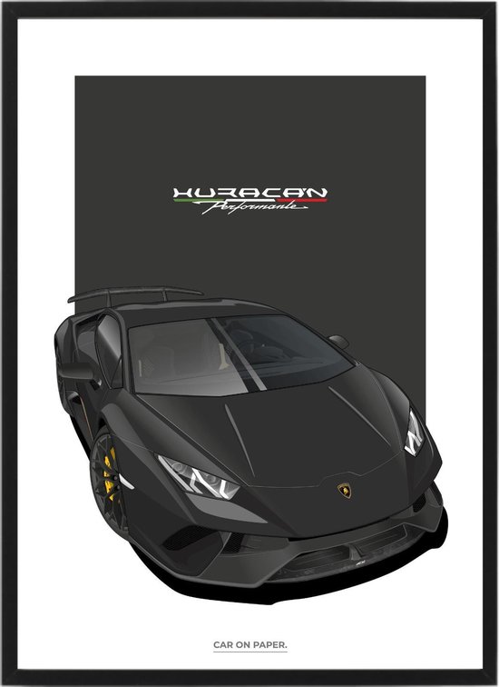 Lamborghini Huracan Zwart op Poster - 50 x 70cm - Auto Poster Kinderkamer / Slaapkamer / Kantoor