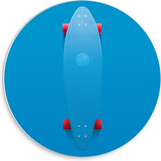 Forex Wandcirkel - Foto van een Blauw Pennyboard - 30x30cm Foto op Wandcirkel (met ophangsysteem)