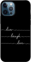 iPhone 12 hoesje siliconen zwart - Live, love, laugh - Siliconen TPU case zwart - Tekst - Transparant, Multi