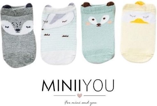 MINIIYOU - 4 pack baby jongens sokken vosje  (6-18 maanden) - enkelsokjes - MINIIYOU