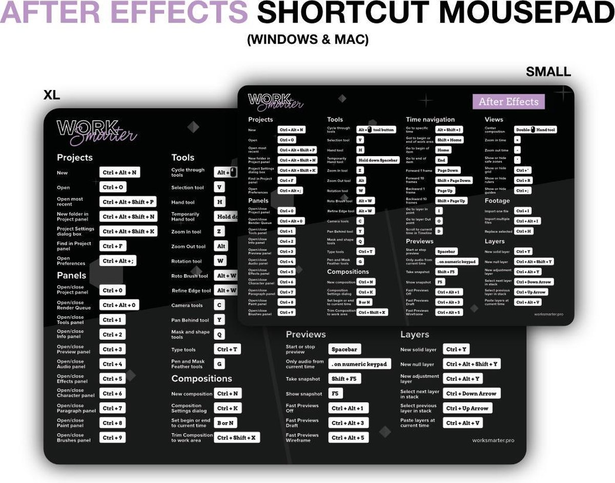 Adobe After Effects Shortcut Mousepad - XL - Windows
