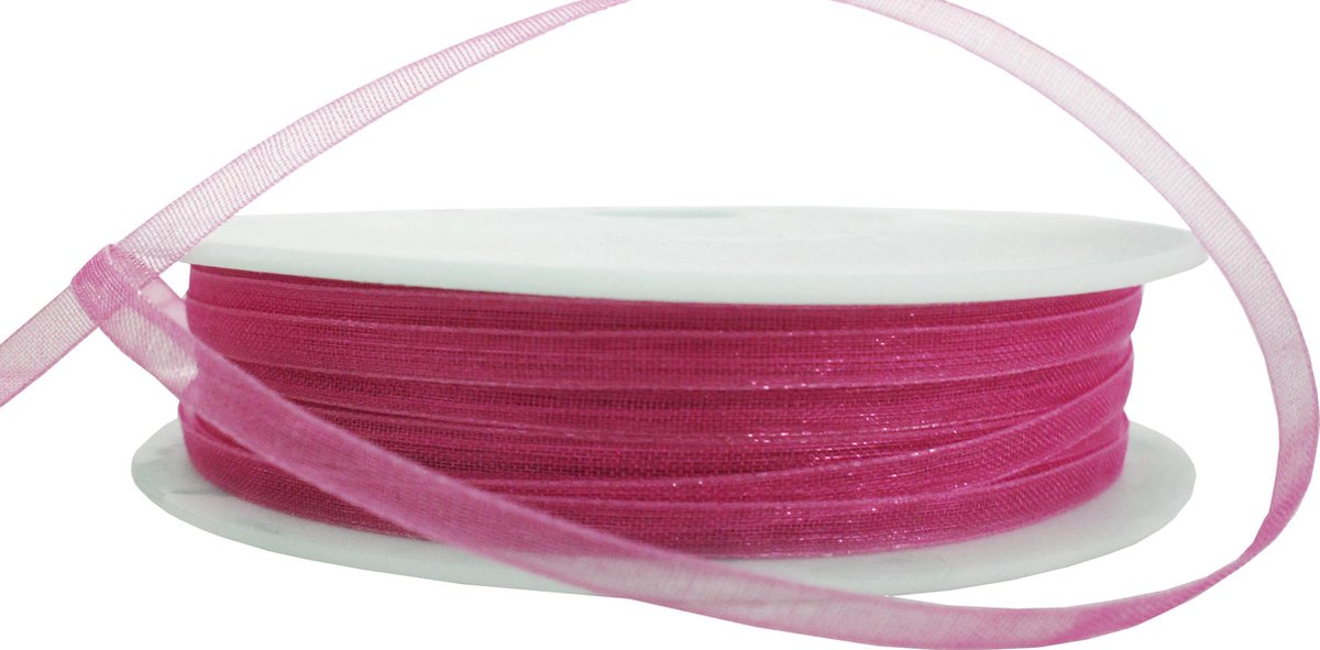 Afbeelding van product Merkloos / Sans marque  Organza Lint 3mm (0,3cm) Fuchsia | Smal Lint | Luxe Kwaliteit | Cadeau Lint | Geboorte Lint | Bruiloft Lint | XL Rol: 50 Meter