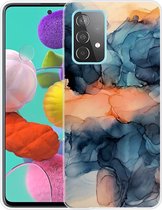 Marmer TPU Back Cover - Samsung Galaxy A52 / A52s Hoesje - Blauw / Oranje