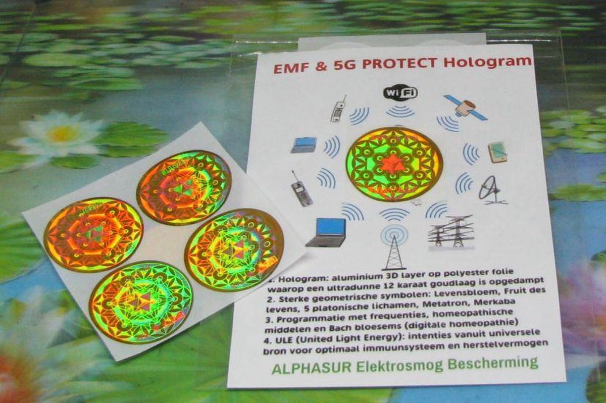 5 stuks vergulde hologrammen 35 mm tegen elektrosmog