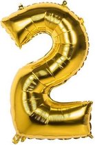 2 Jaar Folie Ballonnen Goud - Happy Birthday - Foil Balloon - Versiering - Verjaardag - Jongen / Meisje - Feest - Inclusief Opblaas Stokje & Clip - XXL - 115 cm