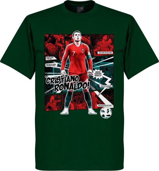 Ronaldo Portugal Comic T-Shirt - Donker Groen - S