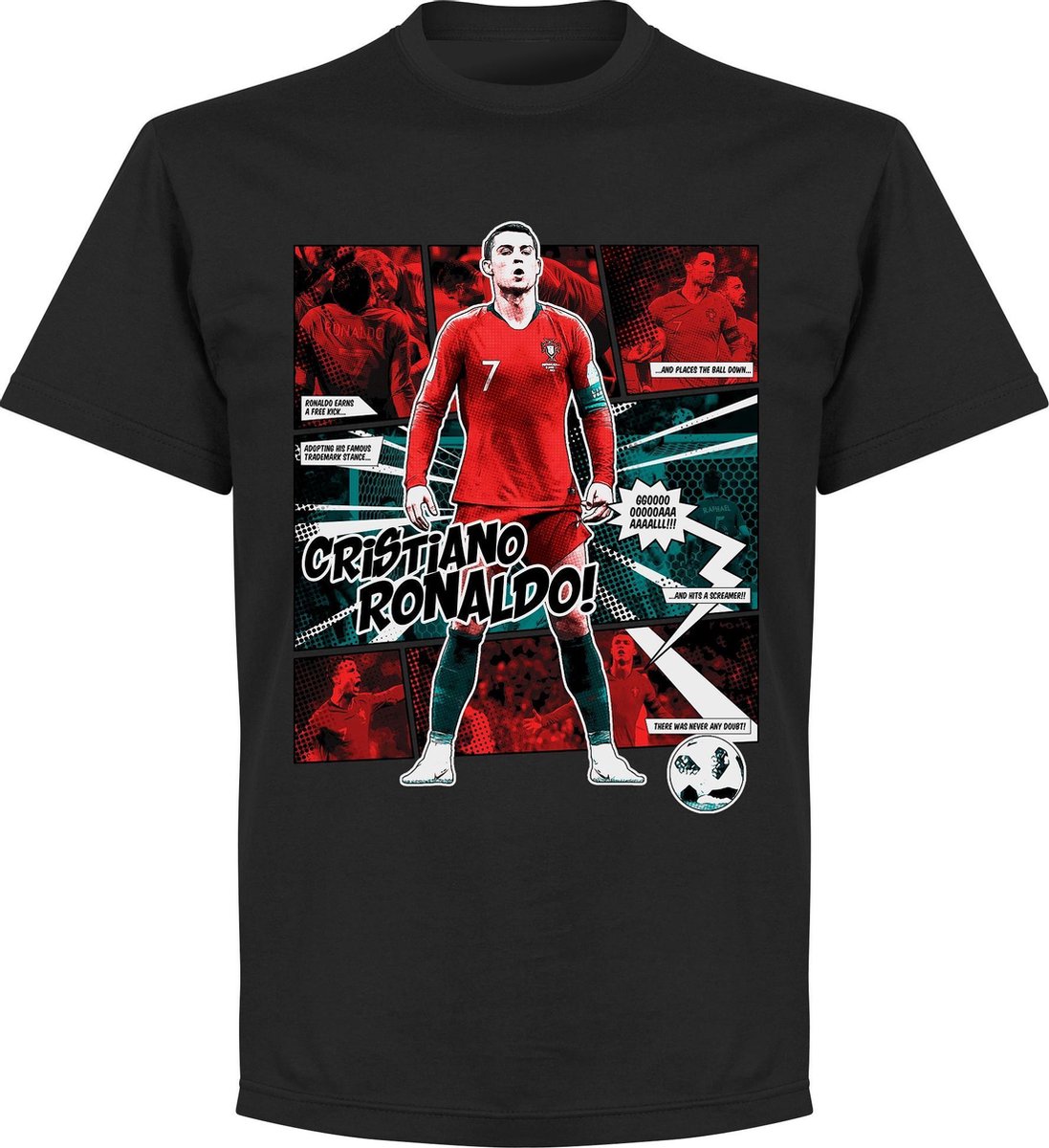 Ronaldo Portugal Comic T-Shirt - Zwart - XXL