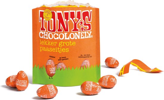 Tony's Chocolonely Paaseitjes Chocolade - Melkchocolade Karamel Zeezout - Uitdeelzak Pasen - Paaschocolade - Paascadeautjes voor Kinderen - Paas Cadeau - 1 x 180 Gram Paaseieren