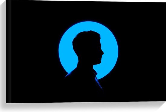 Canvas - Silhouet van Man in Blauwe Cirkel - Foto op Canvas Schilderij (Wanddecoratie op Canvas)