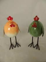 Kip en Haan staand licht oranje/groen 12cm H