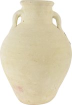 Buiten amfoor/amfora kruik creme wit keramiek 35 cm - Aardewerk tuindecoratie - Amforen/amforas voor buiten/tuin