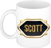 Naam cadeau mok / beker Scott met gouden embleem 300 ml