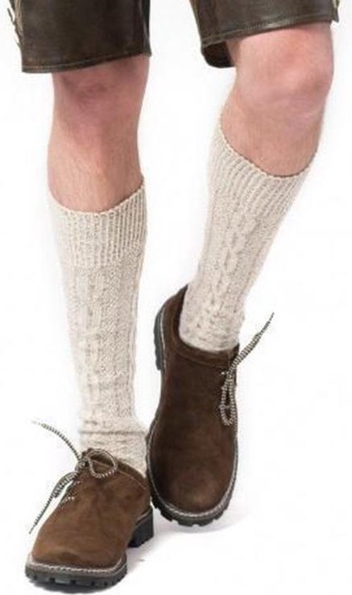 Haus Huberts - Tiroler Kniekousen lang - Gebroken Wit - Maat 43/46 - Tiroler Kousen - Oktoberfest heren - Tiroler Sokken - Oktoberfest Sokken