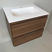 Meuble de salle de bain type noyer 60cm 'look' avec vasque en Solid Surface