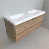 Meuble salle de bain double Roble 120cm, `` look '' chêne avec évier composite épaisseur 5cm