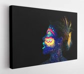 The woman portrait face, aliens asleep, ultraviolet make-up. Beautiful blue woman screaming in profile  - Modern Art Canvas  - Horizontal - 1379049974 - 80*60 Horizontal