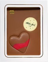 Chocoladecadeau - Melkchocolade - Tablet - Met Hart - "Voor jou" - In cadeauverpakking met gekleurd lint