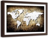 Foto in frame , Wereld op vintage hout , 120x80cm , beige bruin , wanddecoratie