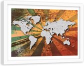 Foto in frame , Wereld op gekleurde stralen , 120x80cm , beige groen geel , wanddecoratie
