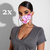 2 x Hip Dames Mondmasker Pink Flower | Niet medisch mondkapje | Wasbaar mondmasker | Geschikt voor OV