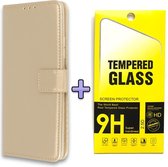 HB Hoesje Geschikt voor Samsung Galaxy A12 Goud - Portemonnee Book Case - Kaarthouder & Magneetlipje & Glazen Screenprotector