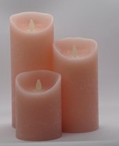 LED Wax kaarsen set roze met vlam effect en afstandsbediening - voor binnen - B - Ø 9cm