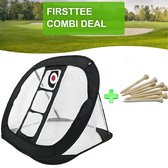 Firsttee - COMBI DEAL - Chippingnet (3 gaten) & 25 Bamboe Tees (70MM) - Golf accessoires - Cadeau - Oefennet- Training - Golftrainingsmateriaal - Golfset - Golfclub - Golfballen -