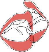 Abstract Poster - Lijntekening Vrouw Rode Lippen  - Wandposter 60 x 40 cm