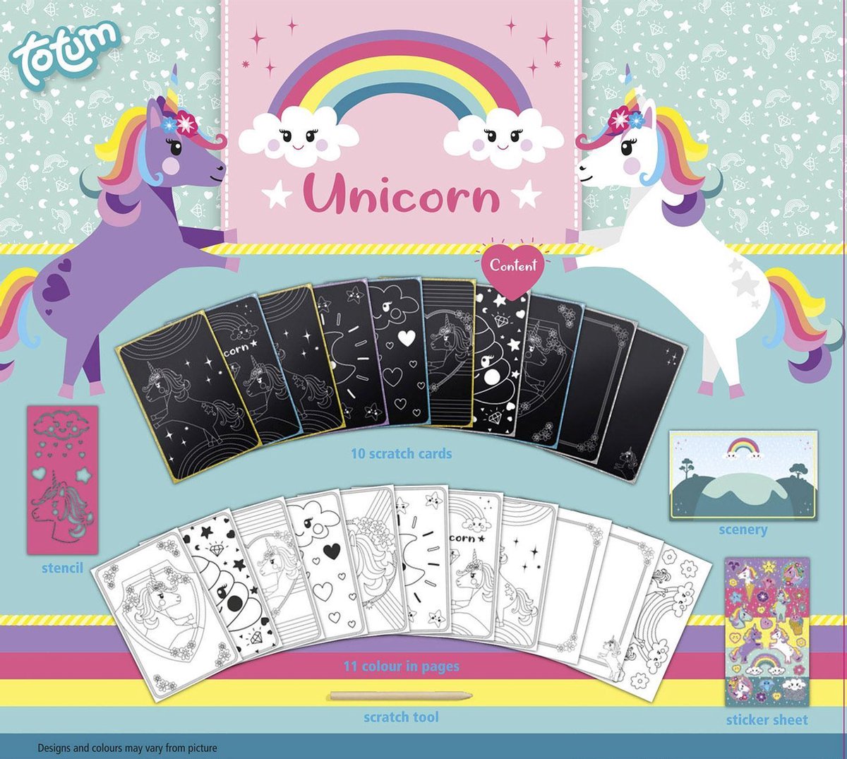 Totum Unicorn vakantieboek doeboek luxe kraskaarten scratch art sticker en kleurboek speelgoed meisjes met unicorns A5 25-delig — afbeelding 4