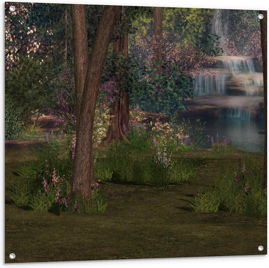 Tuinposter – Schilderij van Landschap met Water - 100x100cm Foto op Tuinposter  (wanddecoratie voor buiten en binnen)