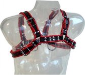 Leather body chain harness iii zwart / rood