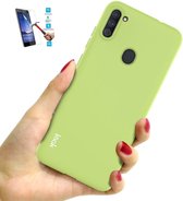 Samsung Galaxy M11 Tpu Groen Cover Case Hoesje Siliconen - 1 x Tempered Glass Screenprotector