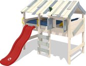 WICKEY Kinderbed, hoogslaper CrAzY Lagoon met rode glijbaan, Houten bed 90 x 200 cm