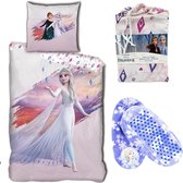 Disney Frozen Dekbedovertrek Elsa - Eenpersoons - 140 x 200 cm - Polyester , incl huis slofjes mt 27-30.