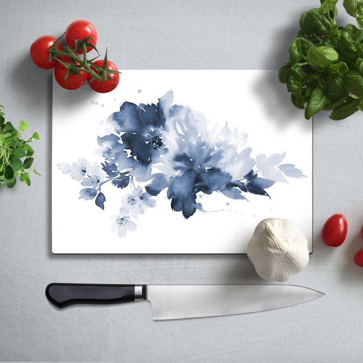Glassnijplank - Blauwe Bloem - Glazen Snijplanken - 35x25 cm - 4 mm