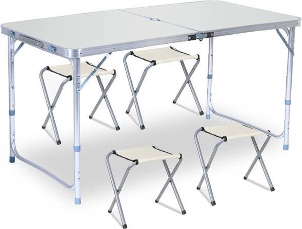Bleue Homfa 120×60cm Table de Pique-Nique Table de Camping Table Pliante Réglable en Hauteur Portable en Bois et Aluminium Non Chaise 