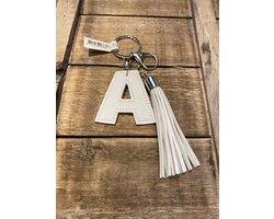Sleutelhanger met kwastje | Imitatie leer | Wit | A