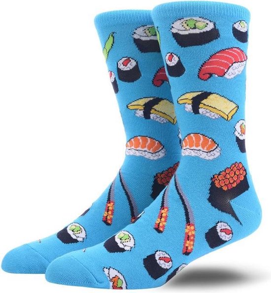Sushi sokken - Heren Maat 40-46 - Lichtblauw met print