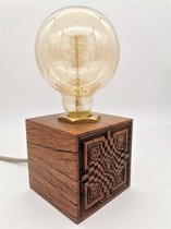 Houten lamp, Gegraveerd hardhout, Industriële tafellamp, Nachtkastje lamp, Uniek cadeau, Gesneden patroon kubuslamp, Industrial cube lamp, Dimmer, Valentijnscadeau, Cadeau, Gift, Design, Hand