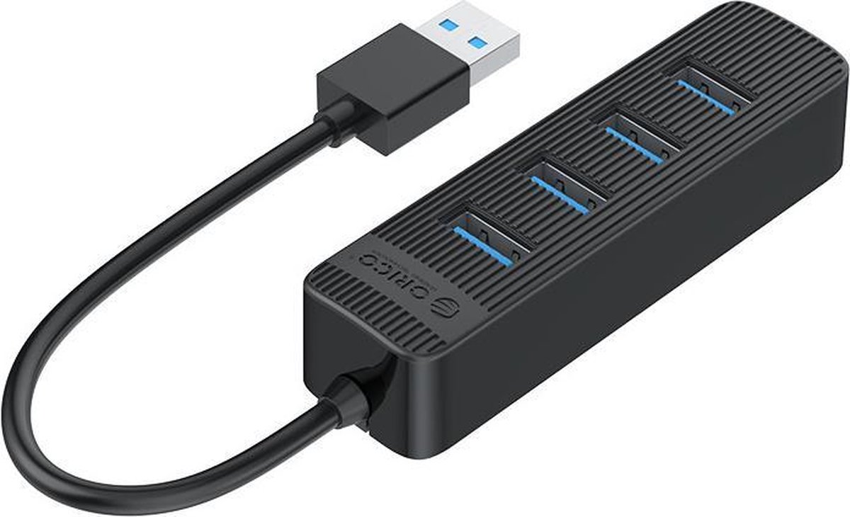 ORICO USB 3.0 hub met 4 USB-A poorten - extra USB-C stroomtoevoer - zwart