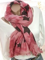 Trendy zomer sjaal tye-die batik print met sterren kleur zalmrood maat 180x90 centimeter