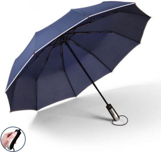Parapluie tempête Kidorable à ouverture et fermeture automatique avec bord réfléchissant (bleu) - Ø 105 cm