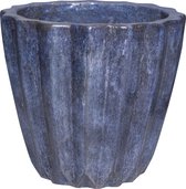 PTMD Bec blue ceramic pot ribbed round low m