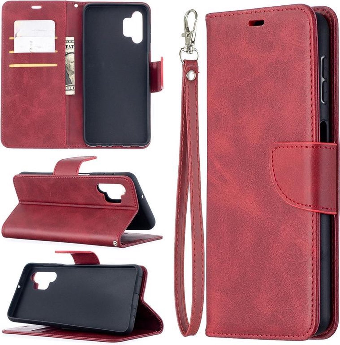 MobyDefend Hoesje - Geschikt voor Samsung Galaxy A32 (5G) - Wallet Book Case Met Koord - Rood