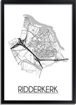 Ridderkerk Plattegrond poster A2 + fotolijst zwart (42x59,4cm) - DesignClaudShop