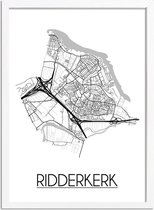 Ridderkerk Plattegrond poster A3 + Fotolijst wit (29,7x42cm) - DesignClaudShop